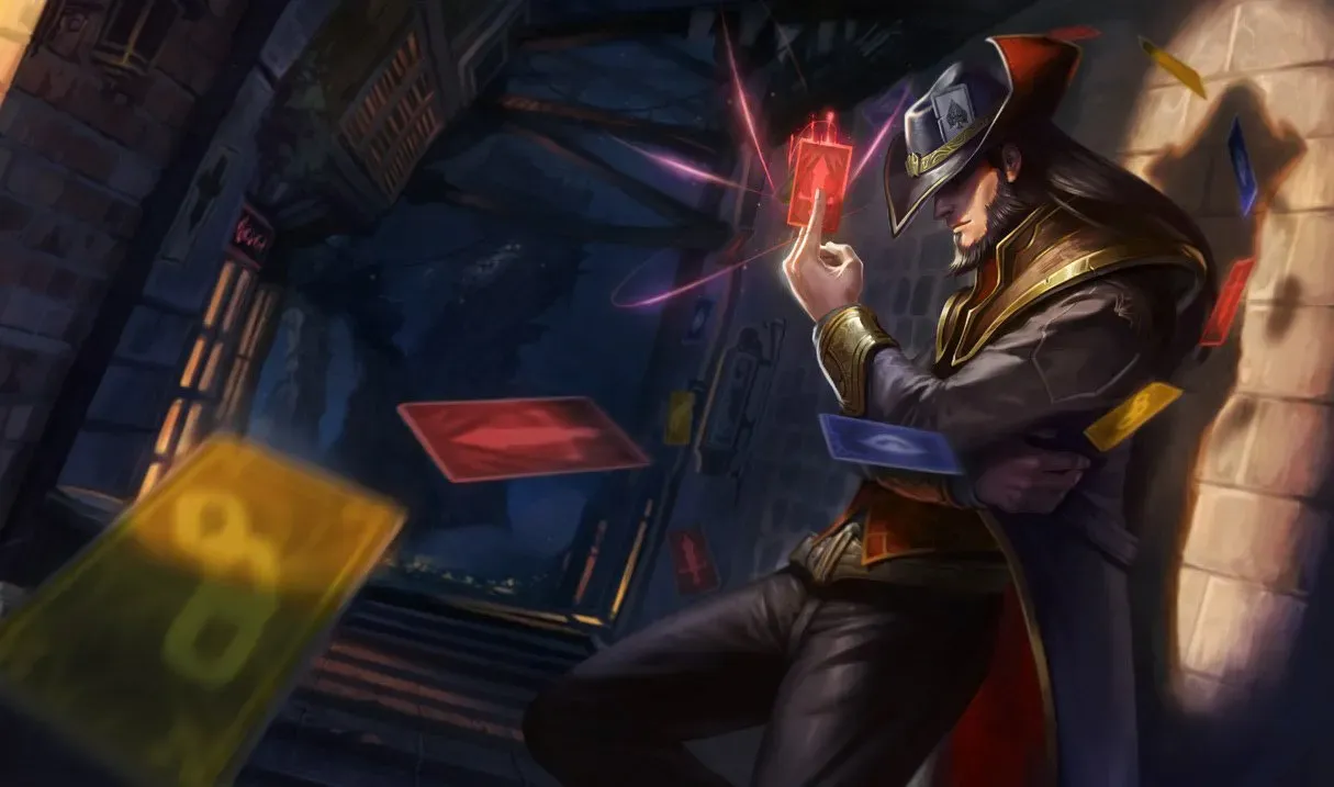 Twisted Fate champion splash art, representing the hidden fate of ranked MMR systems.