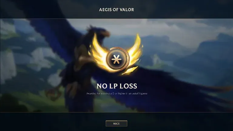 Aegis of Valor no LP loss screen in League of Legends ranked 2026.