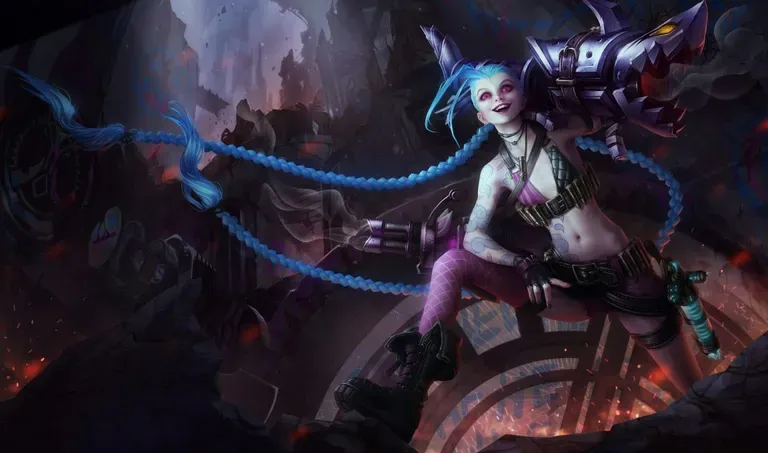 Jinx celebrating a ranked comeback win in League of Legends.