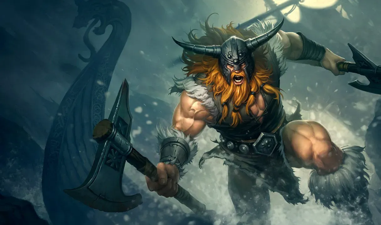 Olaf charging through the jungle in League of Legends Patch 26.6.