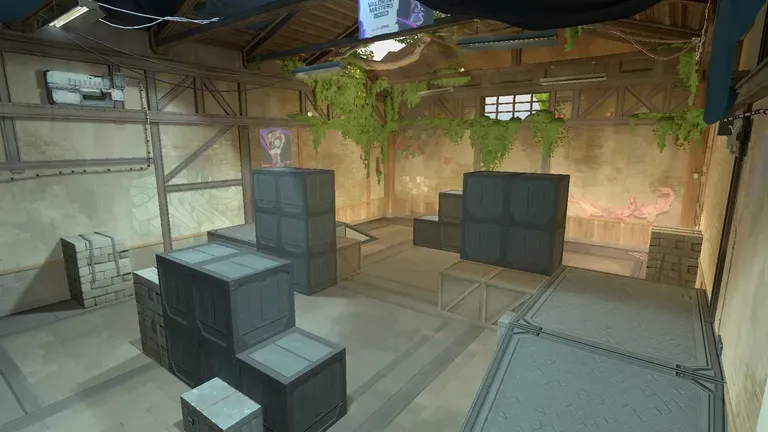 New Skirmish Map E added in VALORANT Patch 12.10, with ramps offering fresh line-up spots.