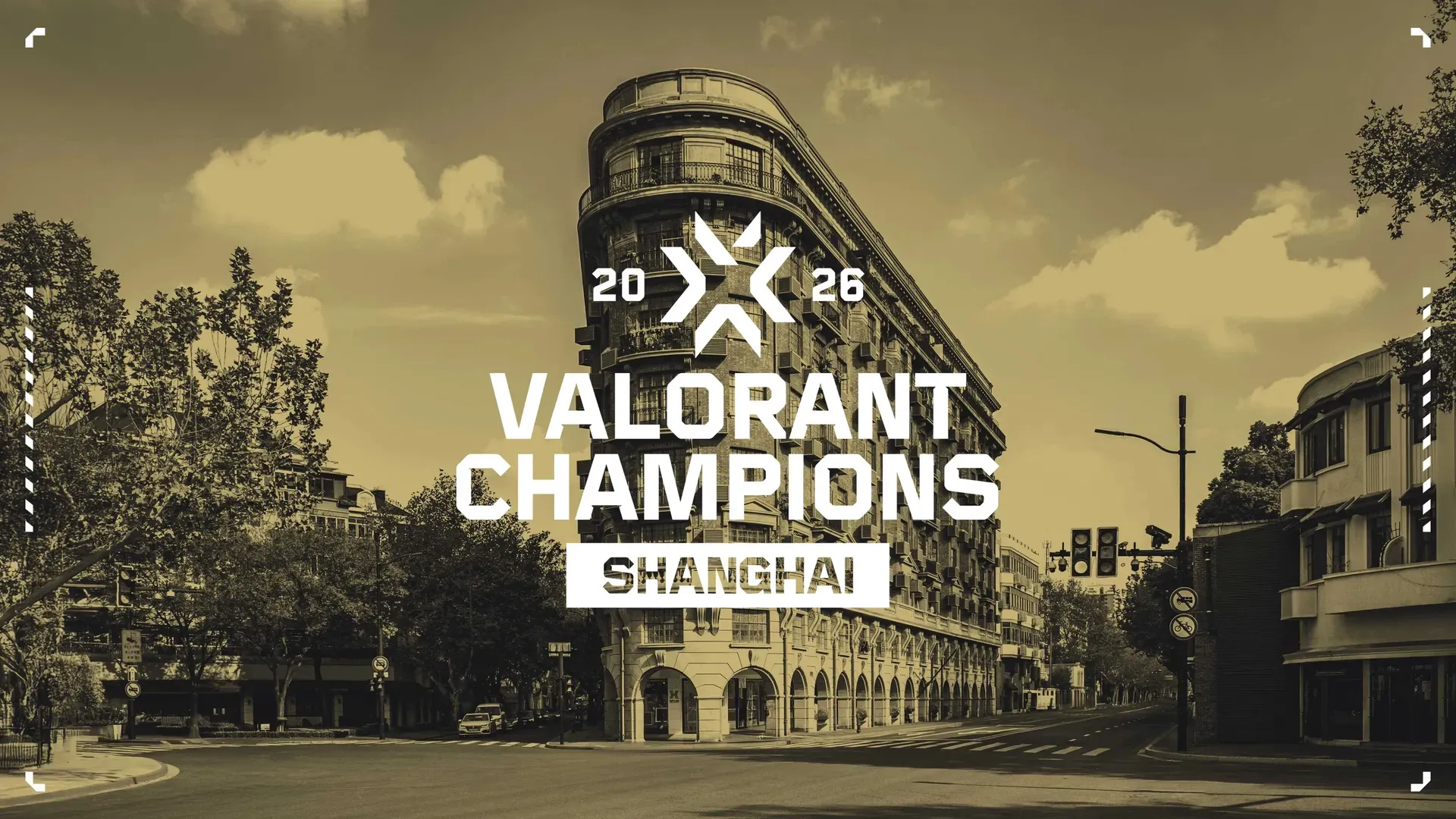 Official VALORANT Champions 2026 Shanghai key art over a Shanghai street scene.
