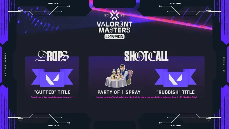 VCT Masters London Watch and Earn drops: link your Riot account on valorantesports.com to earn exclusive in-game rewards.