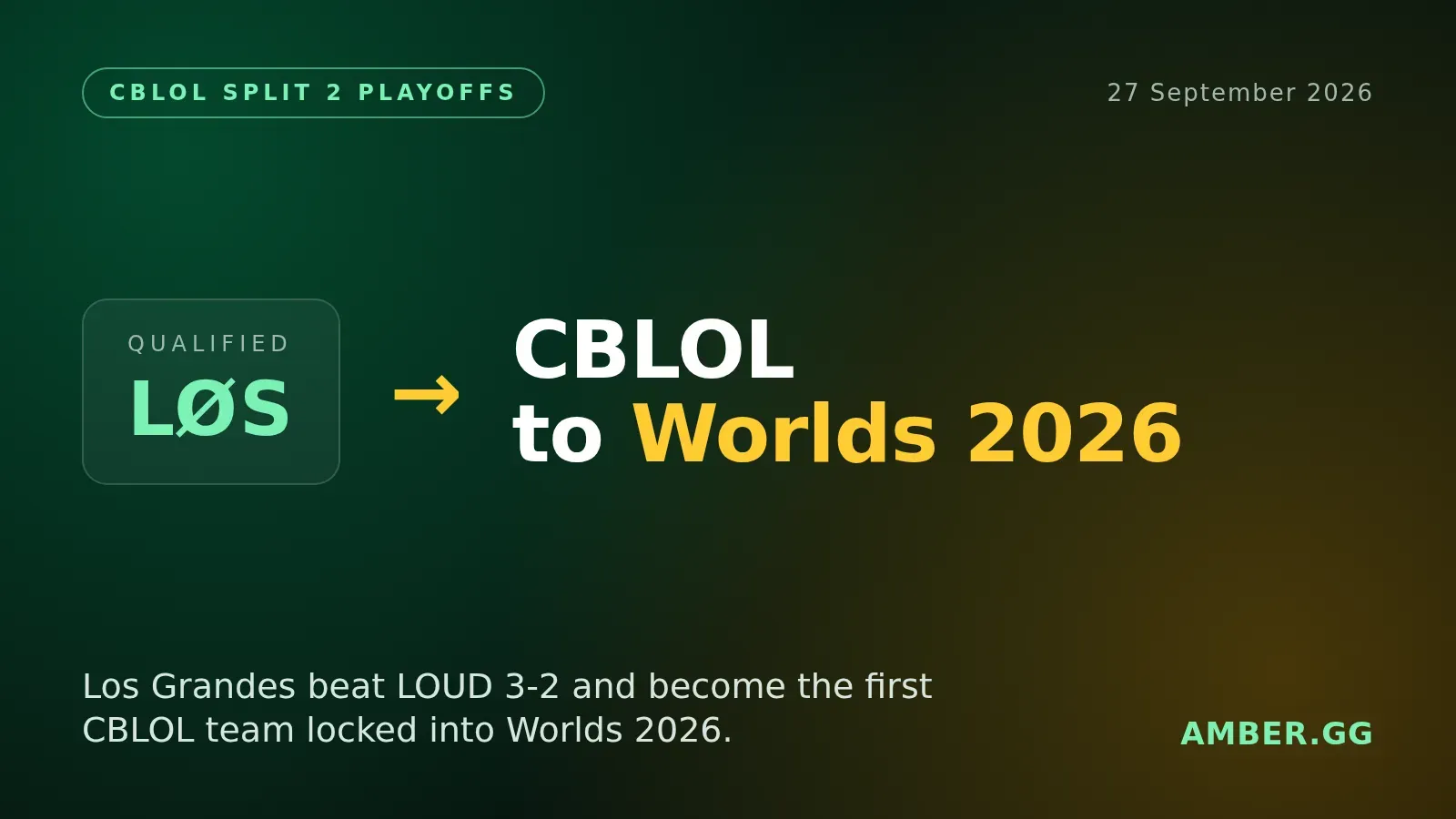 Los Grandes qualify for Worlds 2026 through the CBLOL Split 2 playoffs.