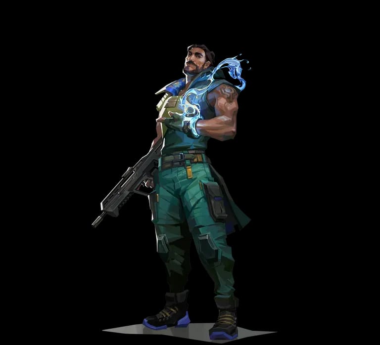 Harbor Valorant controller agent deploying water smoke kit on Lotus.